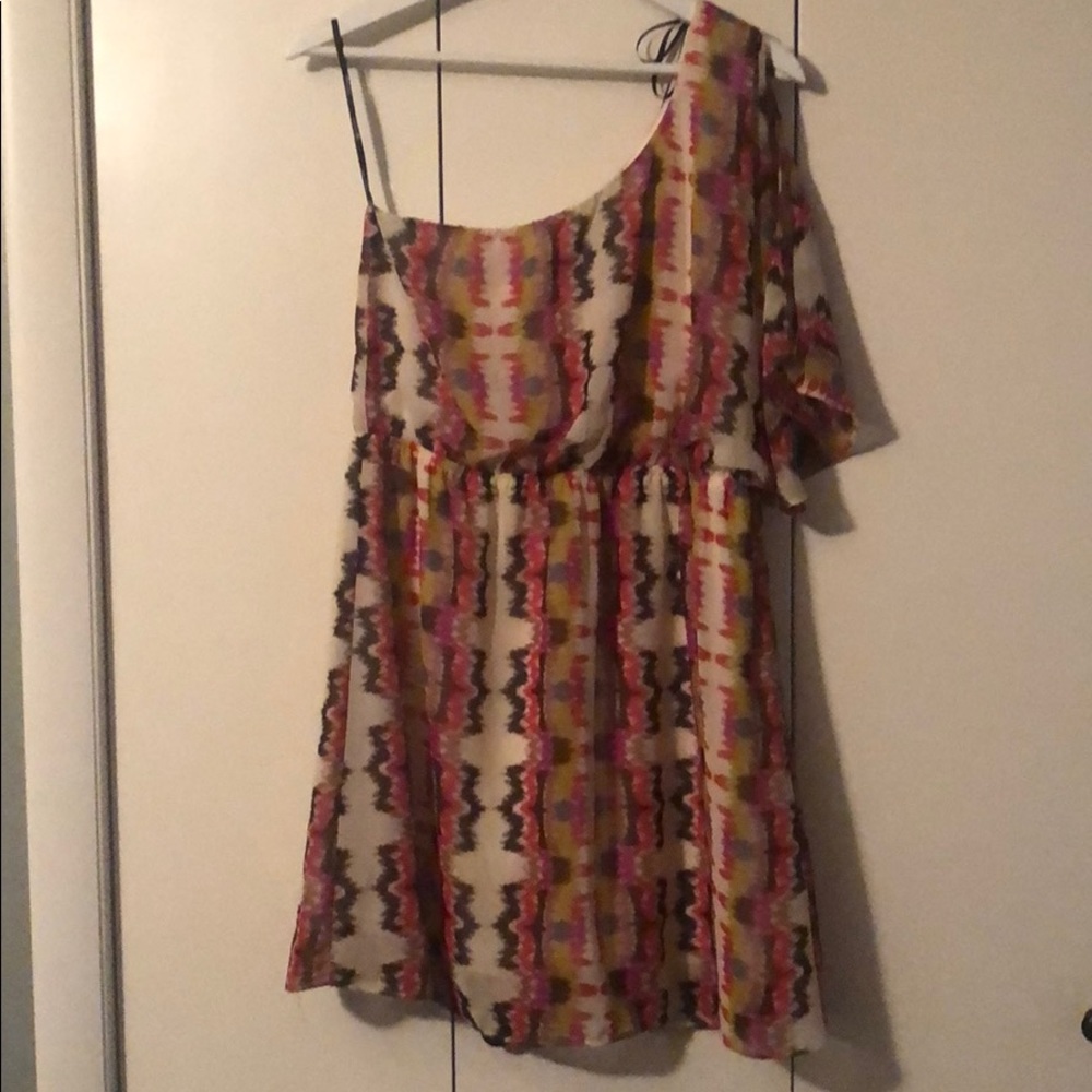 Multi-colored One-Shoulder Dress